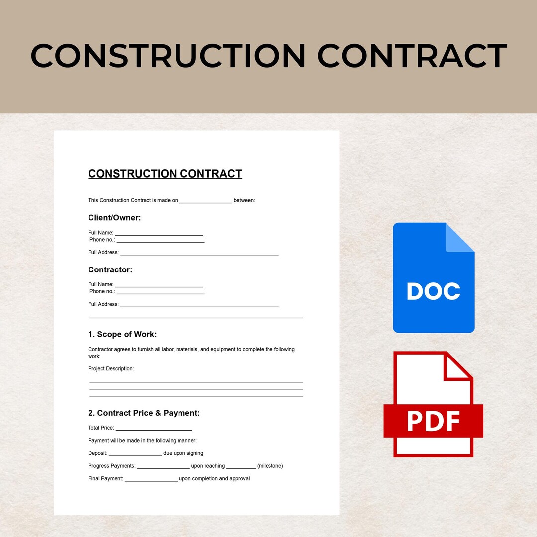 Construction Contract Template DOC & PDF | Contractor Agreement ...