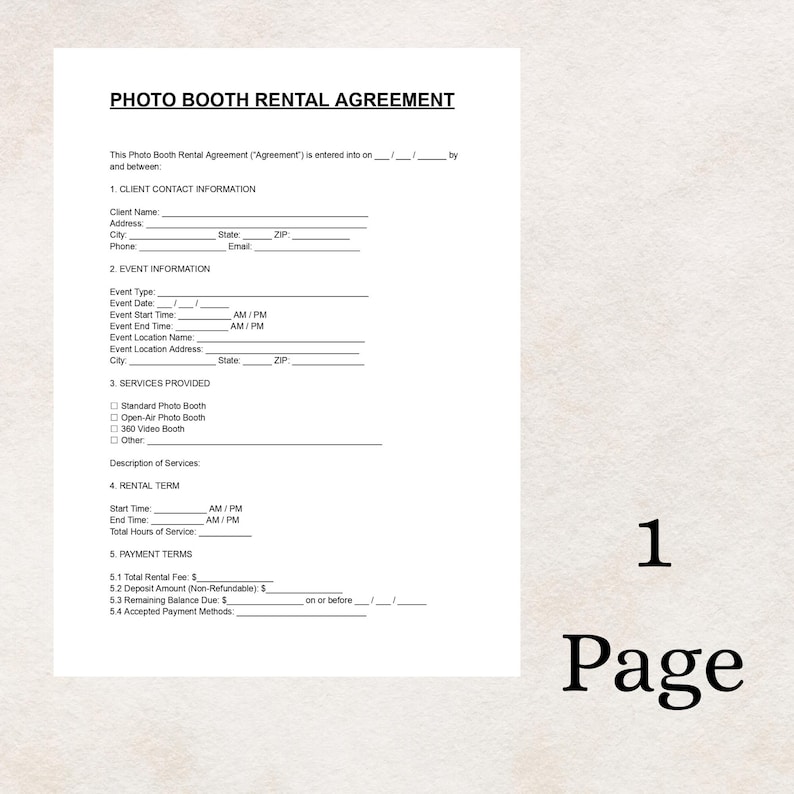 Photo Booth Rental Agreement Template: Event Photography Contract (DOC ...