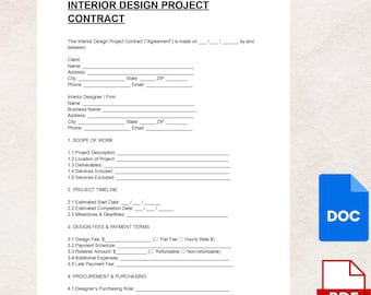 Szablon umowy o projekt aranżacji wnętrz: Umowa profesjonalna (wersja cyfrowa DOC i PDF)