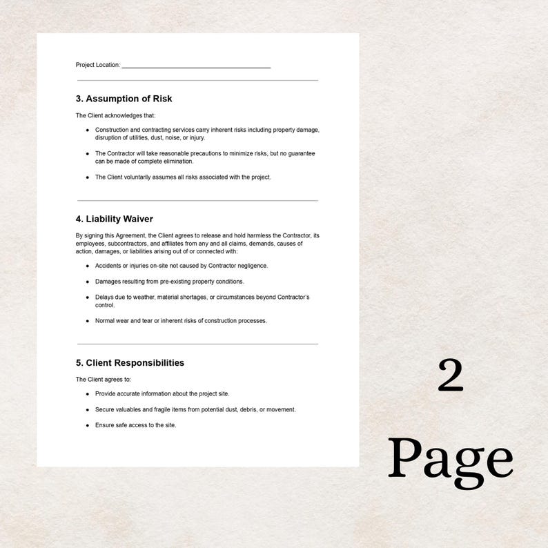 Contractor Liability Contractor Liability Waiver Template: Editable DOC & PDF (digital ...