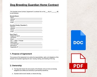 Umowa o opiekę nad psem w hodowli – Edytowalna umowa o opiekę nad psem w formacie PDF DOC