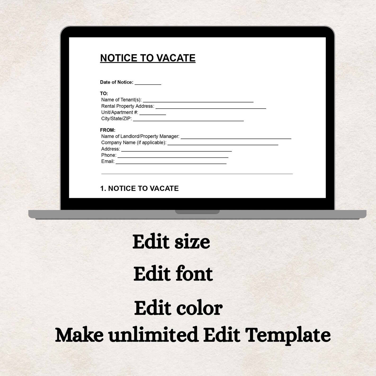 Notice to Vacate Template | Editable DOC & PDF | Tenant Landlord Rental ...