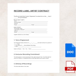 Plattenlabel Künstlervertrag Vorlage DOC & PDF | Sofort Download