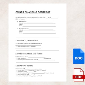 Sjabloon financieringscontract eigenaar | Juridische vastgoedovereenkomst (DOC en pdf, digitale download)