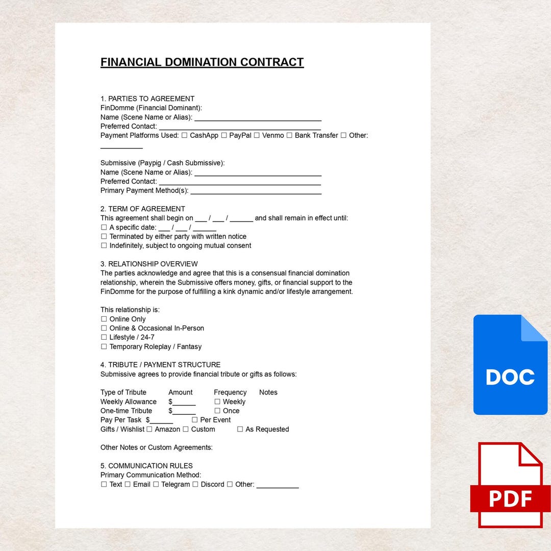 Finantial Contract.pdf Financial Domination Contract Template: Findom Agreement (PDF & Word ...