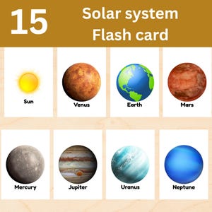 15 Solar system flashcards,Solar System Flash Cards for Toddlers,Real Image Planet Flashcards,Space Flashcards for Kids