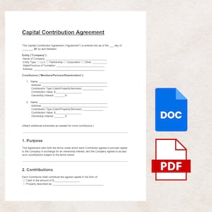 Capital Contribution Agreement Template | Editable DOC & PDF | Business Partnership Contract Form