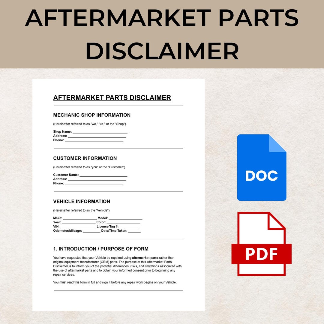 Aftermarket Parts Disclaimer Template | Auto Repair Non-oem Parts ...