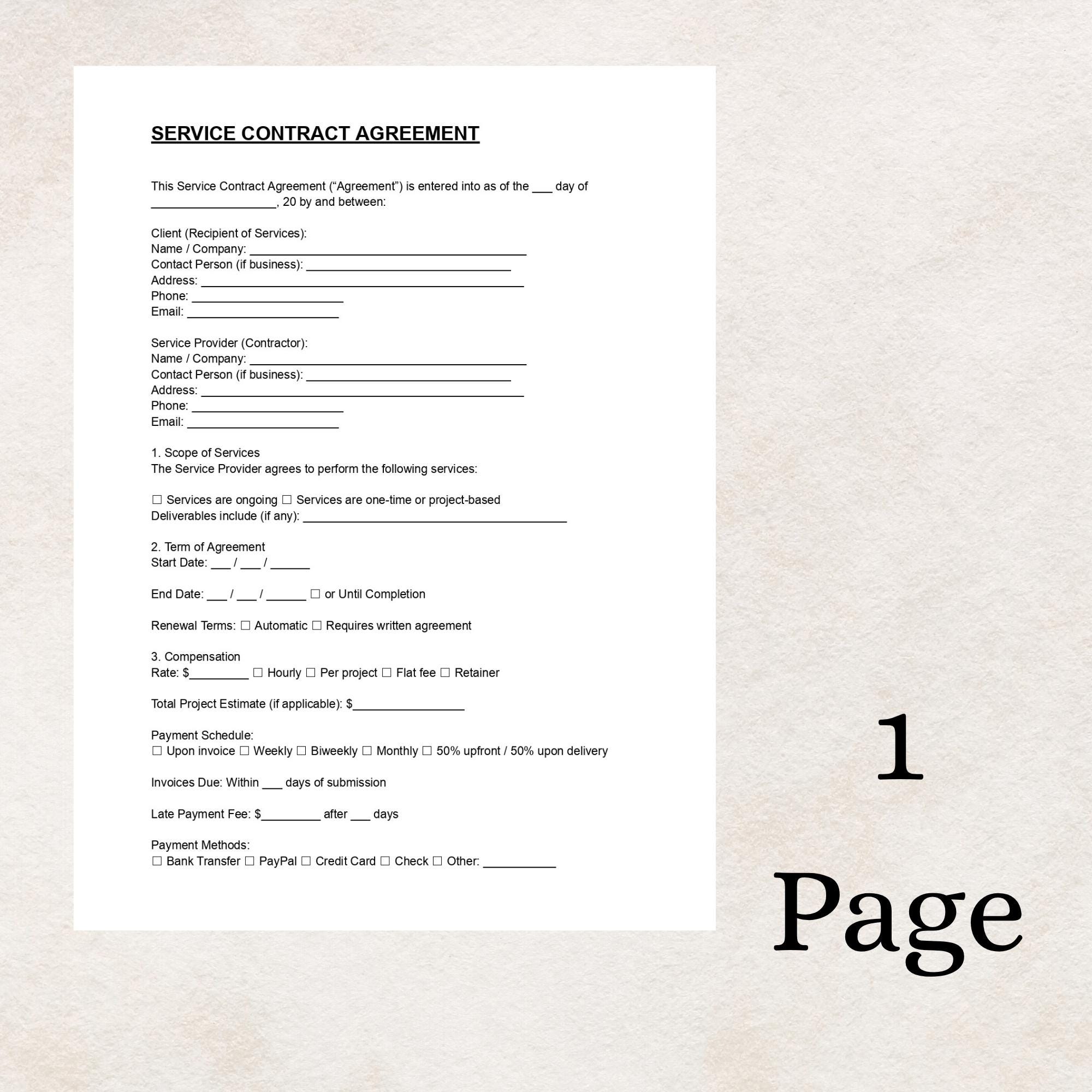 Basic Service Contract Service Contract Template: Professional Services Agreement (PDF & DOC ...