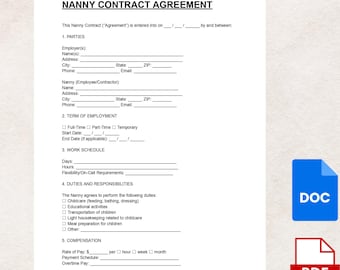 Formularz umowy o pracę niani – kompleksowy wzór umowy o pracę w opiece nad dziećmi (wersja cyfrowa DOC i PDF)