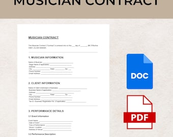 Musician Contract Template | Gig Agreement | Music Collaboration Contract | Editable DOC PDF