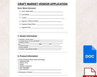 Szablon wniosku o stoisko dla sprzedawcy na targu rękodzieła – formularz do druku dla stoisk z rękodziełem