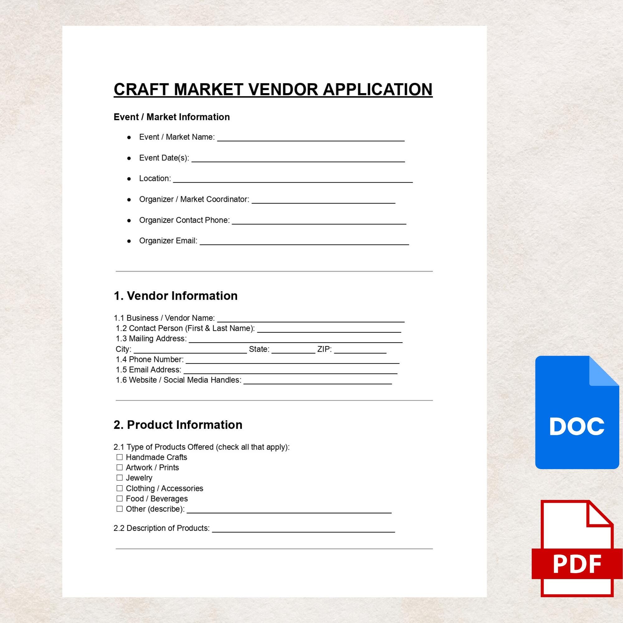Craft Market Vendor Application Template – Printable Form for Handmade ...