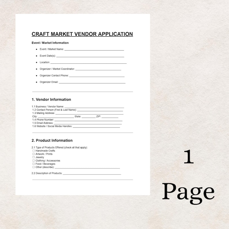 Craft Market Vendor Application Template – Printable Form for Handmade ...