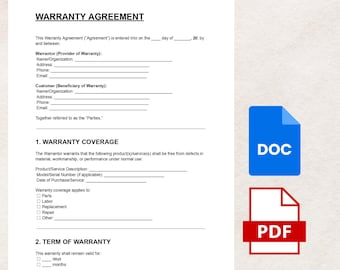 Umowa gwarancyjna – edytowalny wzór umowy o produkt/usługę w formacie PDF (dokument)