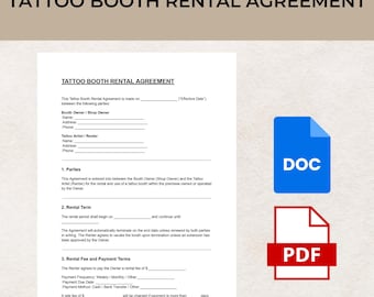 Wzór umowy najmu kabiny do tatuażu (dokumenty DOC i PDF) | Umowa najmu kabiny do tatuażu | Natychmiastowe pobranie