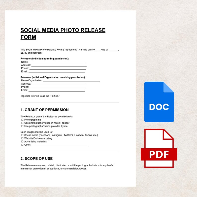 Social Media Photo Release Form – Editable Permission Template PDF DOC ...