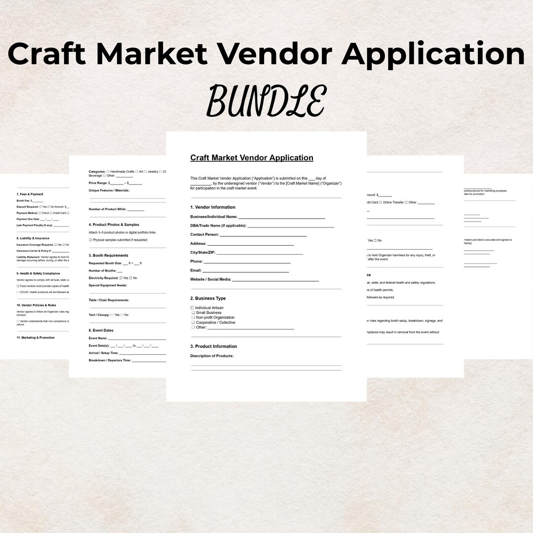 Craft Market Vendor Application Bundle – Editable Fair & Event Forms ...