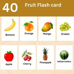 40 Fruits Cards, Fruits Flashcards, Printable Fruits Cards for Kids, Montessori Flashcards, Educational Printable Cards