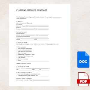 Modelo de Contrato de Serviços de Encanamento | Contrato de Trabalho de Encanamento Residencial e Comercial | PDF e Word editáveis
