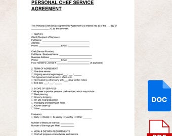 Wzór umowy o świadczenie usług osobistego kucharza: Edytowalny kontrakt (PDF i Word)