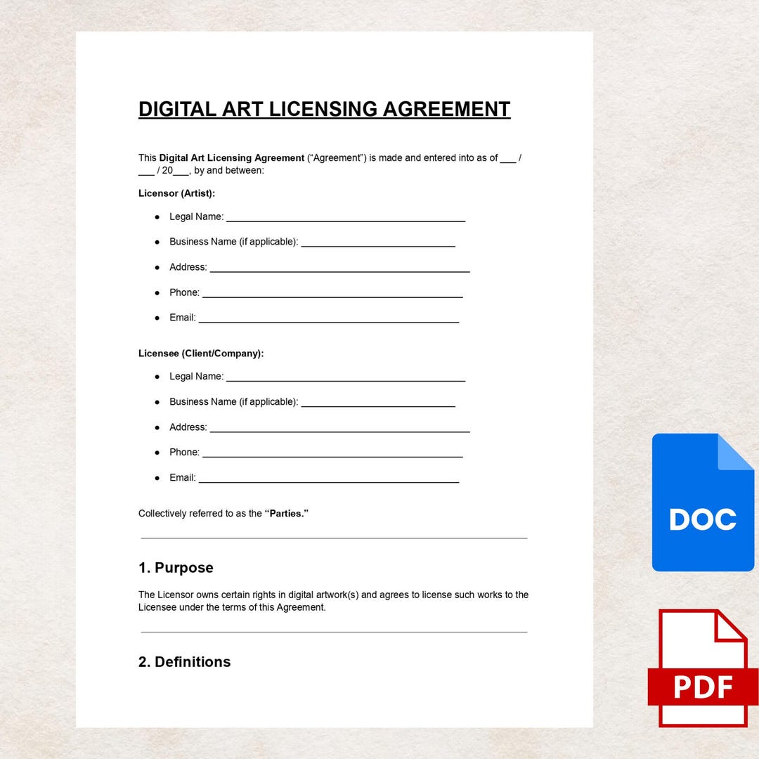 Digital Art Licensing Agreement Template DOC & PDF Editable Artist