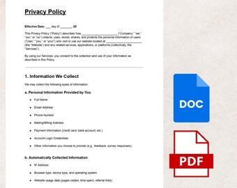 Privacy Policy DOC & PDF, Legal Template, Website Policy, Editable, Instant Download