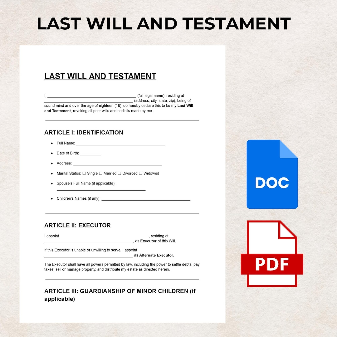 Last Will and Testament Template DOC & PDF | Editable Legal Will Form ...