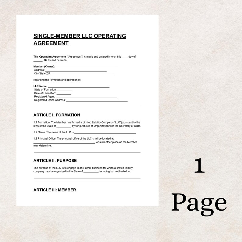 Single-member LLC Operating Agreement – Editable Business Contract ...