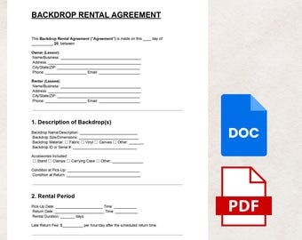 Backdrop Rental Agreement Template DOC & PDF | Editable Event Party Rental Contract | Instant Download