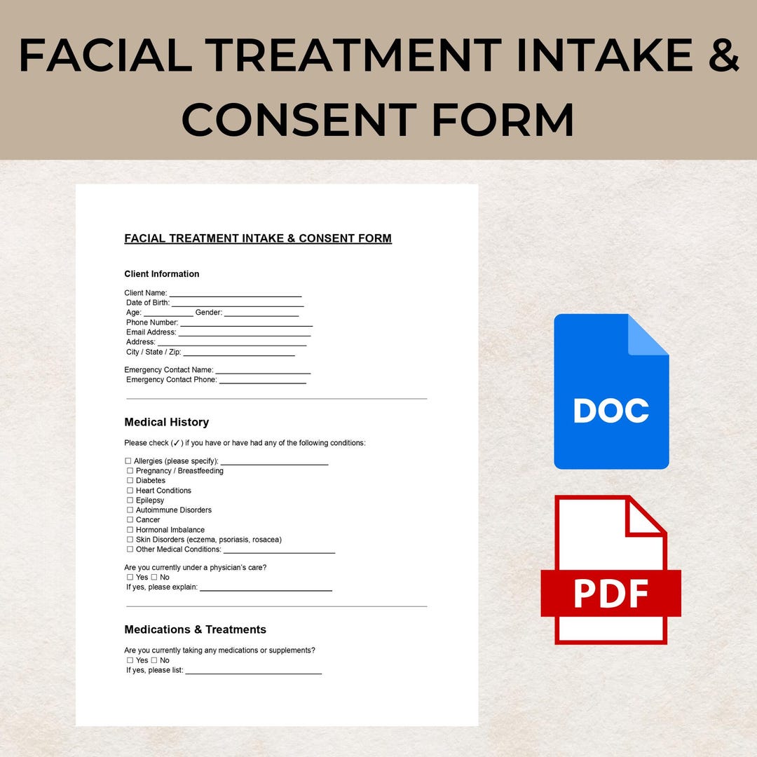 Facial Treatment Intake & Consent Form | Esthetician Client ...