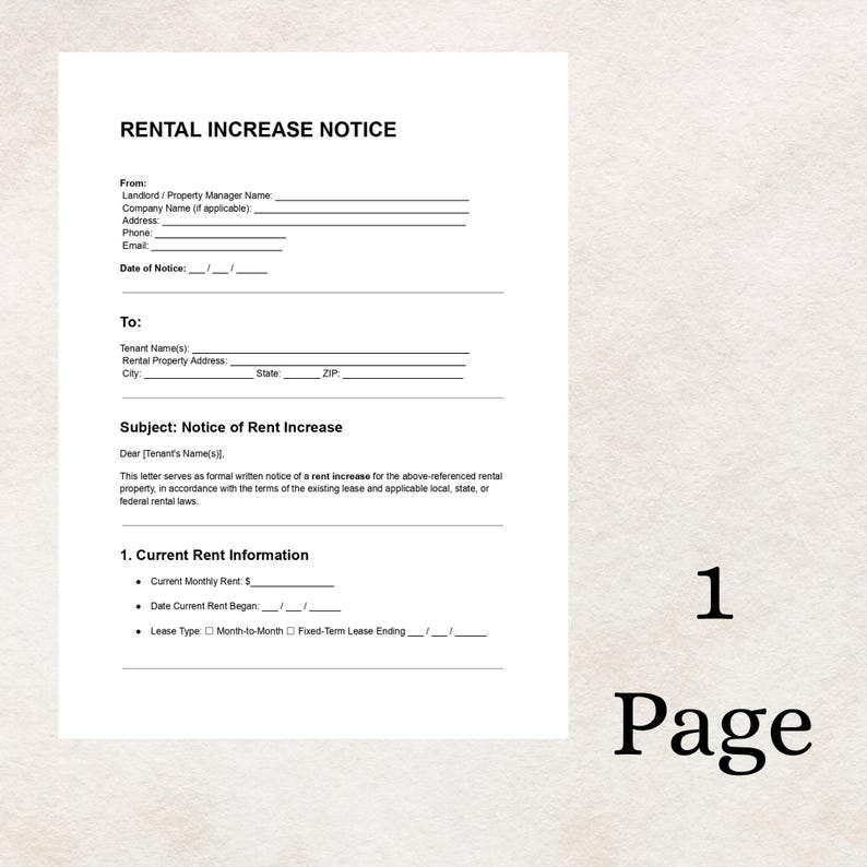 Video Update Rental Card Rental Increase Notice Template | Official Rent Adjustment Letter for ...