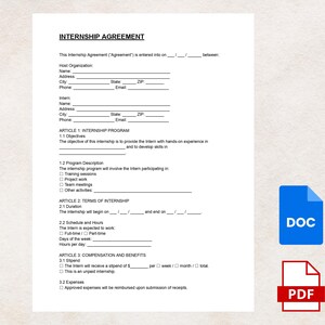 Internship Agreement Template – Professional Intern Contract Form (DOC & PDF)