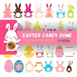 12 Easter Candy Dome Bundle Svg Png Pdf Eps Dxf Clipart File Instant Digital Download Layer Print Kids Cartoon Candy Bunny Chick Egg Graphic