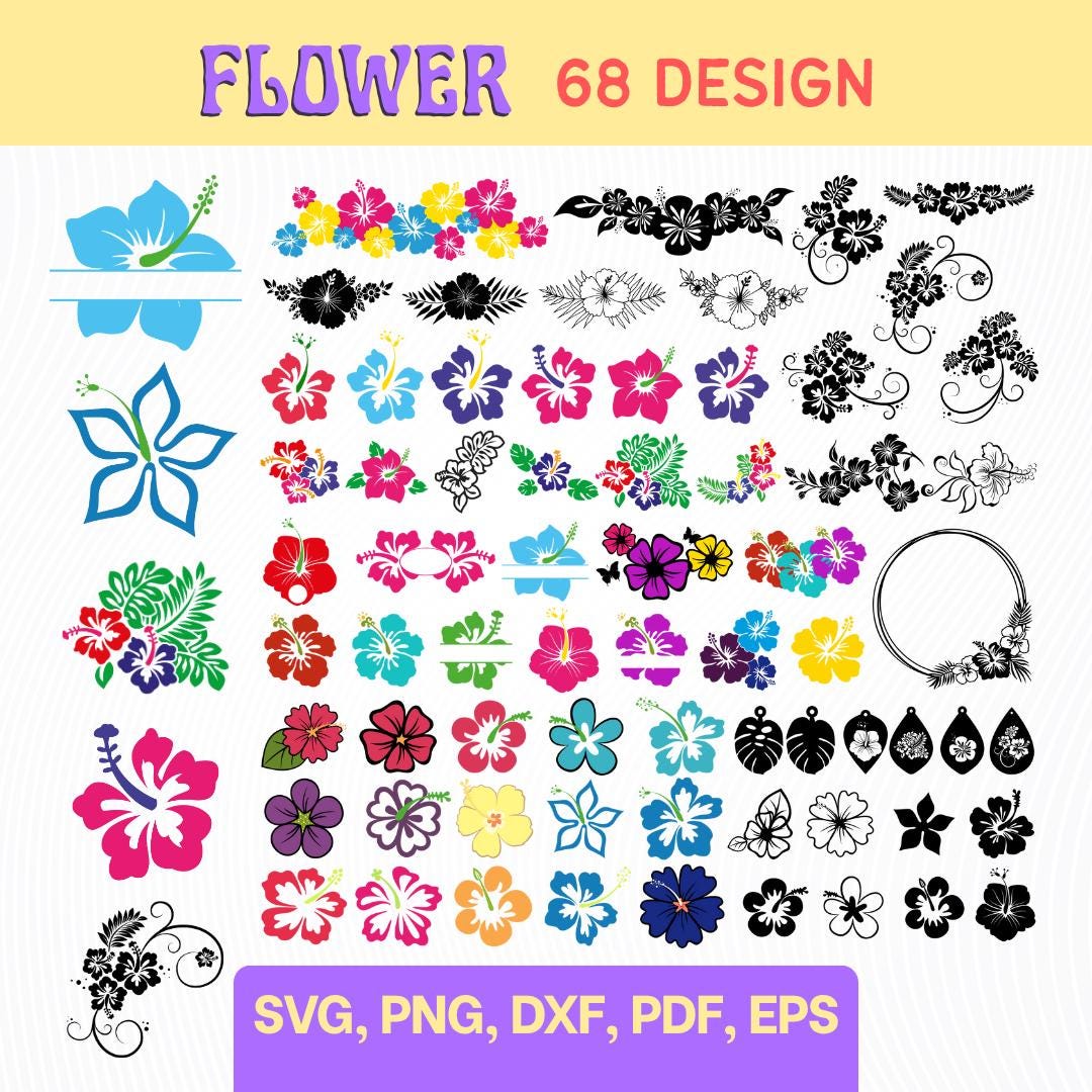 68 Flower Bundle Design Svg Png Pdf Eps Dxf Clipart File Instant ...