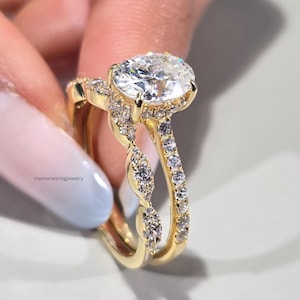 2 CT Oval Moissanite Diamond Engagement & Wedding Ring Set Solid Gold Bridal Ring Set with Eternity Band Promise Or Personalized Rings