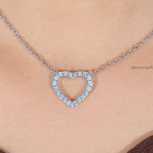 Heart Shape Moissanite Diamond Pendant Necklace – Round Cut Diamond Look in Sterling Silver Gift For Wife or Fiancee