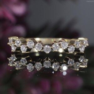 Round Cut Moissanite Band Solid Gold Wedding Ring Engagement Band Anniversary Band Stackable Diamond Alternative Ring Gift for Her
