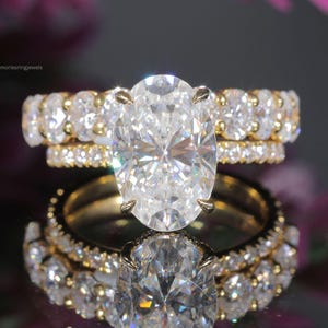 2.5 Carat Oval Halo Moissanite Bridal Set Hidden Halo Oval Engagement Ring with Matching Wedding Band Oval Cut Moissanite Wedding Ring Set