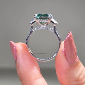 Elegant 3.5 TCW Green Asscher Cut Diamond Engagement Ring with Hidden Halo & Side Stones Ethical Double Prong Anniversary Ring for Her