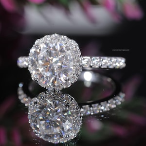 2 Carat Moissanite Round Cut Halo Engagement Ring Or Wedding Ring Moissanite Diamond Ring for Women Gift for Her Elegant Wedding Gift