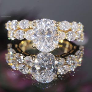 2 Carat Oval Moissanite Bridal Wedding Ring Set 2 Piece Engagement & Wedding Band Marquise Cut Moissanite Diamond Ring Set for Her