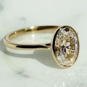3 Carat Oval Cut Moissanite Solitaire Ring in Full Bezel Setting Modern Oval Shape Engagement or Wedding Ring Diamond Alternative Jewelry