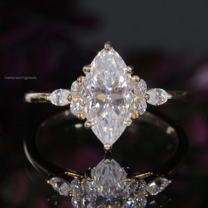 3 TCW Marquise Moissanite Engagement Ring Dainty Marquise Cut Diamond Alternative Vintage Wedding Ring for Her Ethical Anniversary Ring
