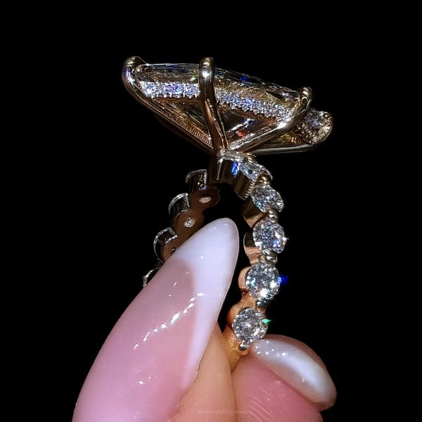 Anello di fidanzamento con moissanite taglio marquise olandese, anello di nozze con moissanite con alone nascosto per donna, anello di proposta unico, anello vintage, gioielli da sposa