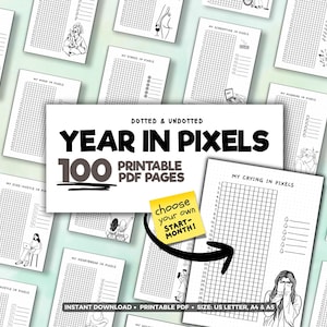 MEGA YEARLY Tracking PDF, 100 Printable Year In Pixels Templates, Bujo, Us Letter A4 A5 A6, Track, Habit, Mood, bujo template canva