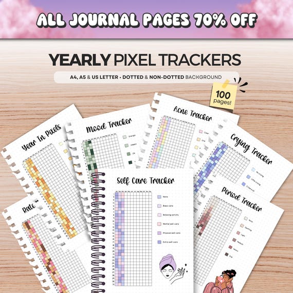 2026 Journaling • Yearly Pixel Trackers Printables • 100 Printable Journal Pages • journal planner • Digital Journal • High Quality PDF