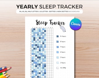 Sleep Habit Tracker Yearly - Track Your Sleep Habits With A Printable Journal Page, Digital Planner, Sleep Analysis, Log, Sleep Diary,