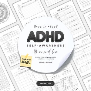 Minimalist ADHD Self-awareness | Mental health journal, Editable + Printable | Emotional Regulation, Sensory Tracking, ADHD tool