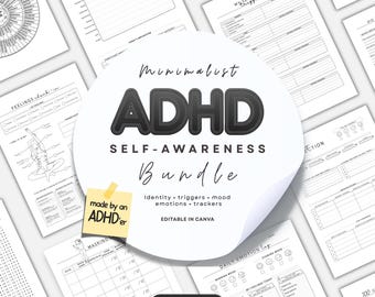 Minimalist ADHD Self-awareness | Mental health journal, Editable + Printable | Emotional Regulation, Sensory Tracking, ADHD tool